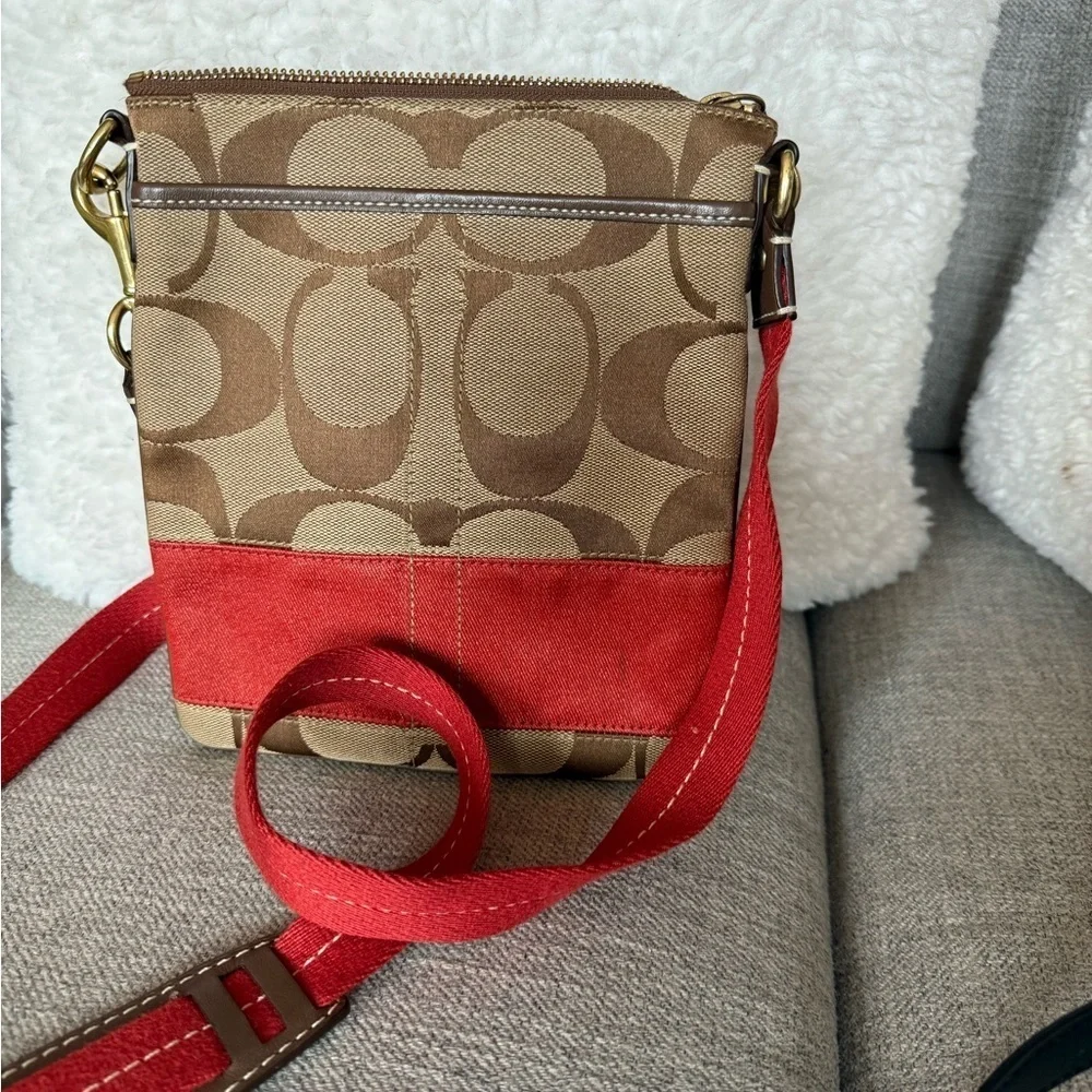 Coach Signature Crossbody Bag - Orange and Brown